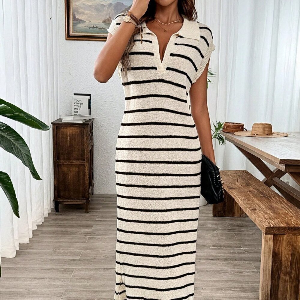 Multicolor Casual Women's Sleeveless Striped Vest Dress - Picture 2 of 7